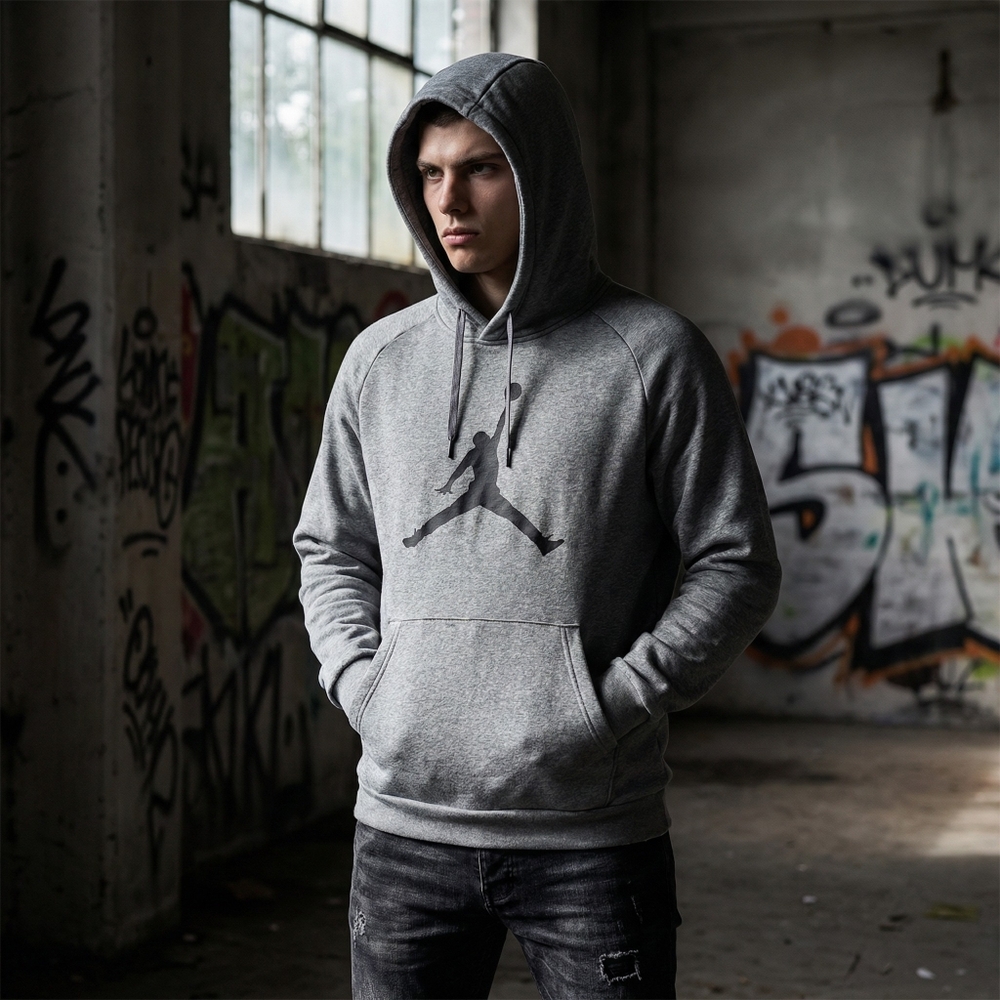 Jordan Jumpman Logo Fleece Pullover Hoodie - Gray - Size Medium - EUC